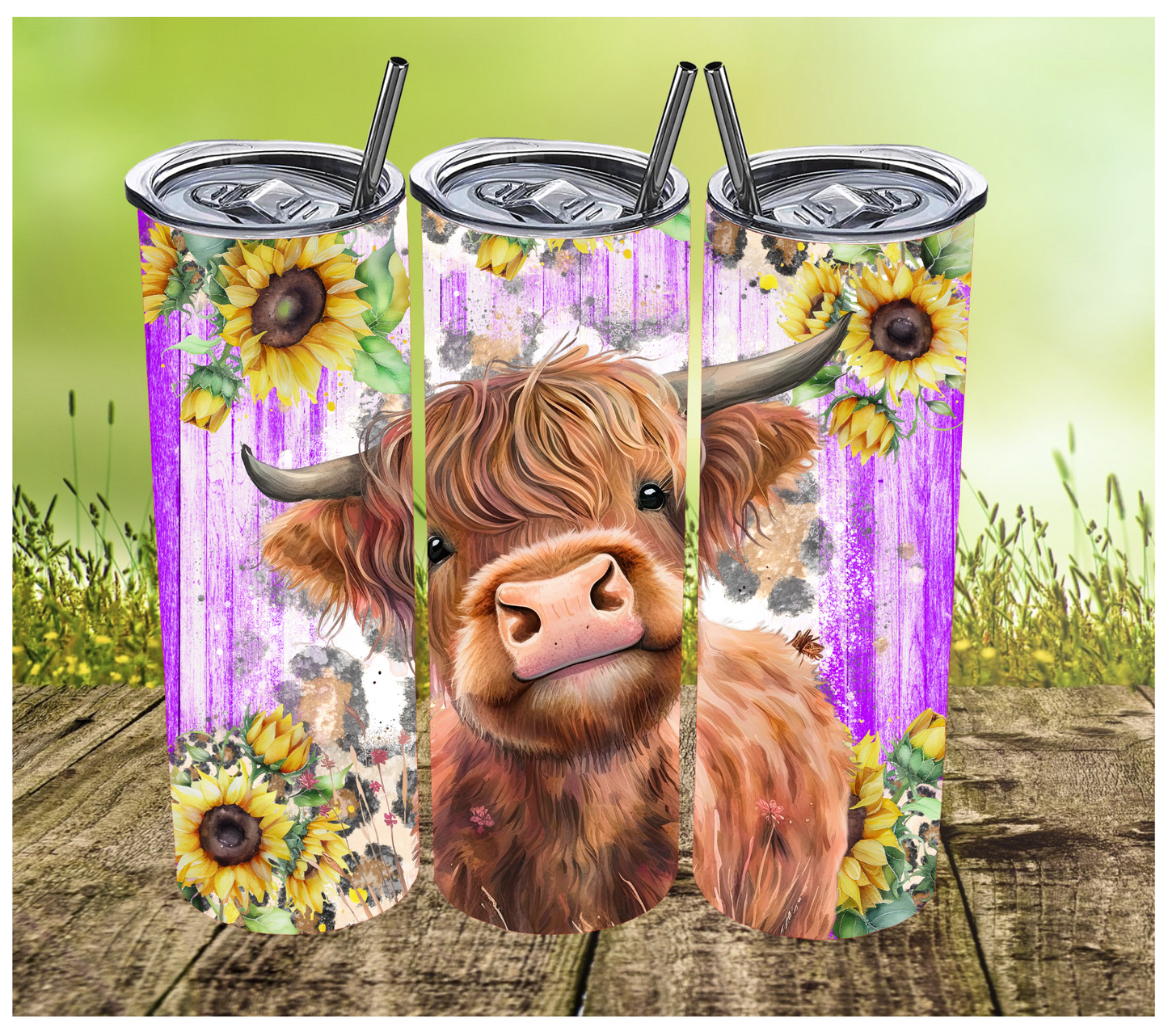 Highland Cow Purple Woodgrain