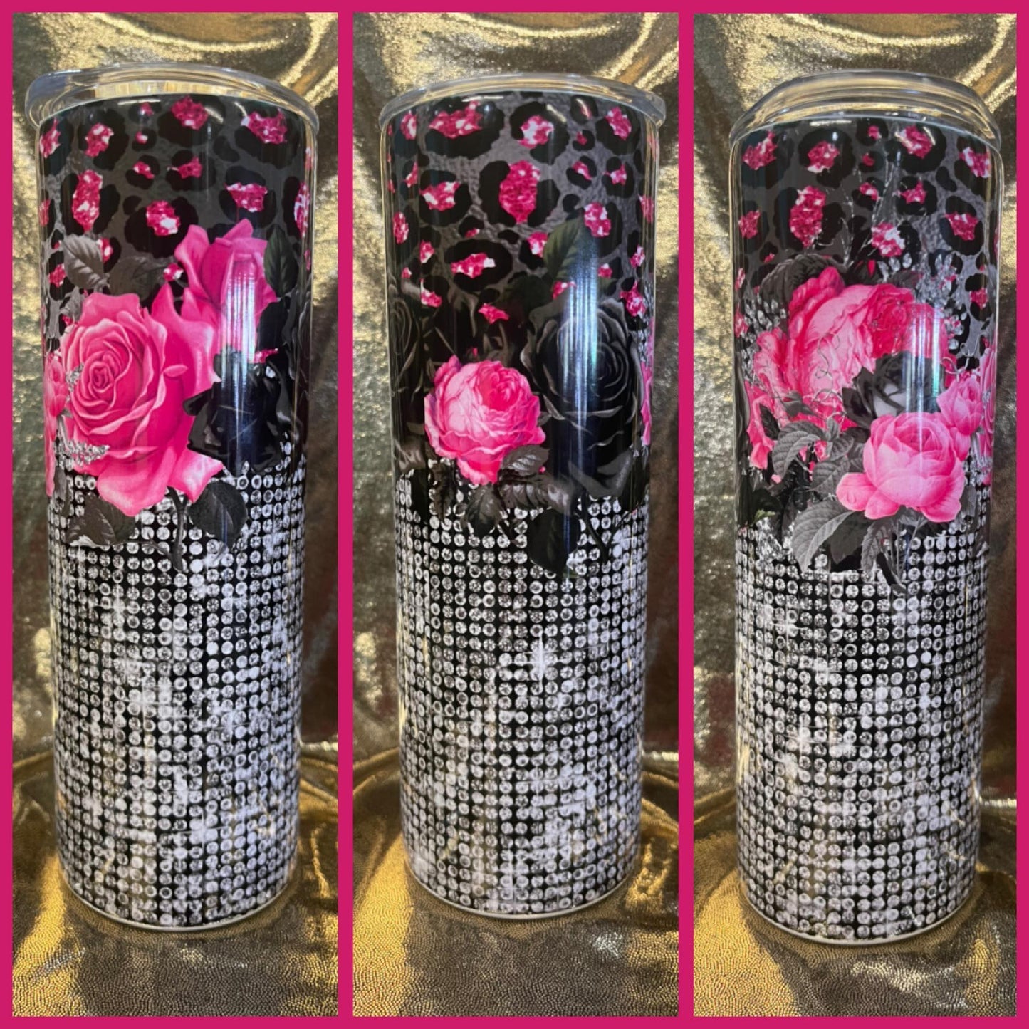 Bling Cheetah Black & Pink Roses